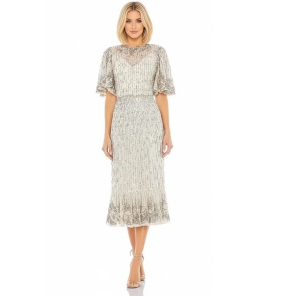 Mac Duggal Sequin Embellished Bell Sleeve Midi Dress 12 Style 5579 - Picture 1 of 10